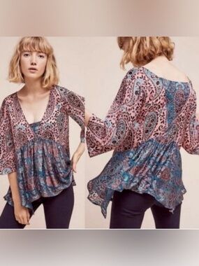 Anthropologie brand Floreat semi sheer boho top